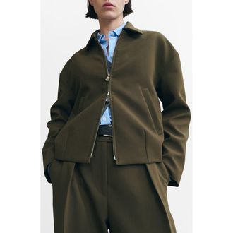 Mango Front Zip Bomber Jacket in Khaki Green at Nordstrom, Size X-Small