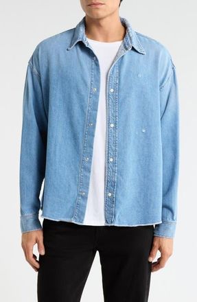 Frame Denim Relaxed Fit Distressed Denim Snap-Up Shirt in Voltage at Nordstrom, Size Xx-Large