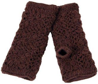 Nirvanna Designs Flower Hand Crochet Fingerless Gloves in Brown at Nordstrom