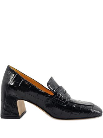 Madison.Maison crocodile-embossed leather heeled loafers - Black
