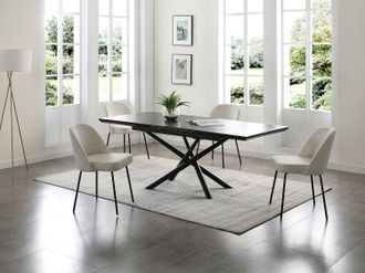 Vente-Unique Sedia in Velluto coste e Metallo Nero Panna - Lotto di 2 - ALPALI