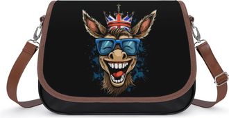 Generic Funny Donkey England Flag Crossbody Bag Womens Handbag PU Message Bags Shoulder Purse with Adjustable Strap