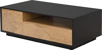 Vente-Unique Mesa de centro con 1 puerta, 1 caj&oacute;n y 3 estantes de MDF - Natural y negro - YASMELIA