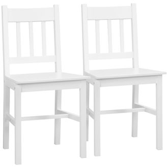 HOMCOM Homcom Juego De 2 Ssillas De Comedor Blancas Silla De Cocina Con Respaldo De Listones Estructura De Madera De Pino Carga 120 Kg 41x46,5x85,5 Cm