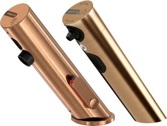Presto Grifo Mezclador Infrarrojo Con Llave De Paso + Dispensador De Jab&oacute;n Infrarrojo Presto Linea, Cobre Cepillado
