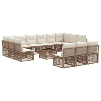 vidaXL Conjunto De Sof&aacute;s De Jard&iacute;n 14 Pcs Beige Rat&aacute;n Sint&eacute;tico Vidaxl