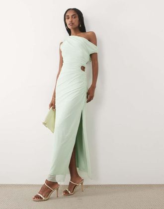 Abercrombie & Fitch Vestito lungo monospalla in rete verde con cut-out