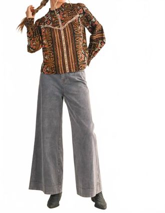 Merci Floral Print Top With Floral Trim In Multi Color