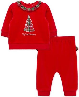 Little Me First Christmas Plaid Tree Top & Joggers Set in Red at Nordstrom, Size 12M