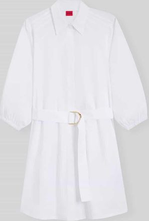 HUGO BOSS Ausgestelltes Hemdblusenkleid aus reiner Baumwolle Modell KILONI in Weiss, Gr&ouml;&szlig;e 32