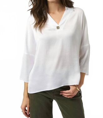 Joseph Ribkoff V-Neck Collar Long Sleeve Top In Vanilla