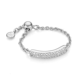 Monica Vinader Sterling Silver Fiji Bar Adjustable Friendship Diamond Ring Diamond