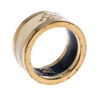 Carolina Herrera Cream Enamel Gold Tone Band Ring