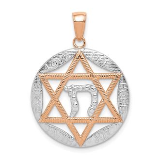 Diamond2Deal 14K Rose Gold Rhodium Polished Star of David Chai Pendant