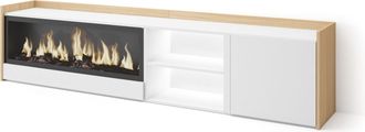 Skraut Home Skraut Home - Mueble Tv, Televisi&oacute;n, Muebles De Sal&oacute;n, Almacenaje, 212x35x50cm, Para Tv Hasta 80, Chimenea El&eacute;ctrica Xxl, Led, Estilo Moderno, Blanco 