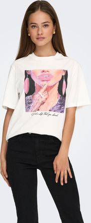Only Kurzarmshirt ONLY ONLSIFF S/S TOP BOX JRS, Damen, Gr. XL, cloud dancer print:siff lips, Jersey, Obermaterial: 100% Baumwolle, bedruckt, regular fit, R