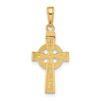 Diamond2Deal 14k Yellow Gold Reversible GOD IS LOVE Celtic Cross Pendant