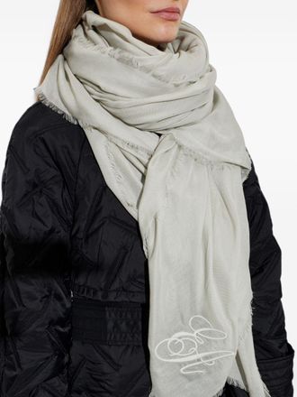 Emporio Armani Logo-Embroidered Cashmere Blend Scarf - Grey