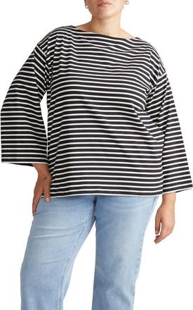 Universal Standard Montauk Breton Stripe Top in Black/White Stripe at Nordstrom, Size 3Xl