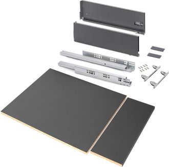 Emuca Kit De Caj&oacute;n Para Cocina O Ba&ntilde;o Vertex De Altura 178mm Con Regulaci&oacute;n 3d, Tableros Incluidos, M&oacute;dulo 450mm, Gris Antracita - Emuca