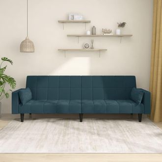 vidaXL Sof&aacute; Cama De 2 Plazas Con Dos Almohadas Terciopelo Azul Vidaxl