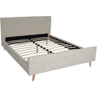 Hhg Letto telaio giroletto matrimoniale imbottito con doghe HHG 264 legno massello 160x200cm avorio beige