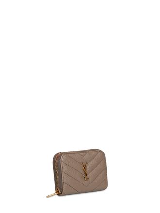 Saint Laurent Womens Zipped Change Purse Cassandre Light Taupe Mud Calfskin Wallets & Purses