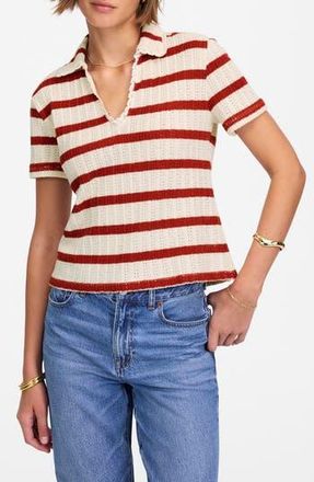 Madewell Stripe Knit Polo in Red Ochre at Nordstrom Rack, Size X-Small