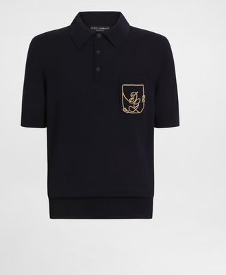 Dolce & Gabbana Virgin Wool Polo Shirt With Logo - Man Sweaters And Cardigans Blue 46