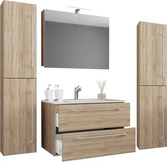ebuy24 Ebuy24 - Vcm 5pcs Lavabo Lavabo Gabinete Inferior Ancho 60 Cm Muebles De Ba&ntilde;o Con Cajones Puertas Giratorias Armario De Espejo Badinos (sonoma Oak)
