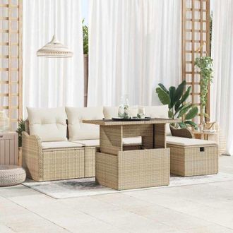 vidaXL Vidaxl - Conjunto De Sof&aacute; De Jard&iacute;n Con Coj&iacute;n 6 Pcs Beige Polirat&aacute;n