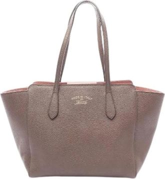 Gucci Pre-owned Swing Leren Tote Bag - Dames - Vintage Shopper - Beige - ONE Size - Leer - Vintage