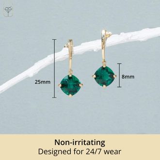 MAX + STONE 14k White or Yellow Gold 8mm Solitaire Cushion Cut Gemstone Drop Dangle Earrings