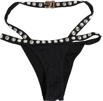 Dolce & Gabbana Bikini Broekje met Kristallen - Dames - Bikinis - Zwart - ONE Size - Nylon - Badmode