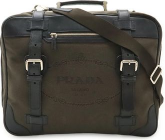 Prada Black Brown Nero Canvas Leather Handbag Shoulder Bag Tote Bag (Pre-Owned)