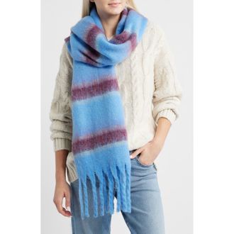 BP. Fringe Blanket Scarf in Blue/Burgundy Stripe at Nordstrom Rack
