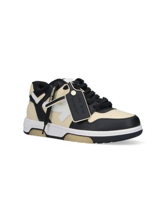Off-white Colour-Block Leather and Suede Sneakers - Beige