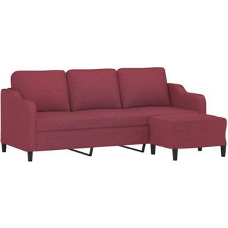 vidaXL Vidaxl - Sof&aacute; De 3 Plazas Con Taburete De Tela Rojo Tinto 180 Cm