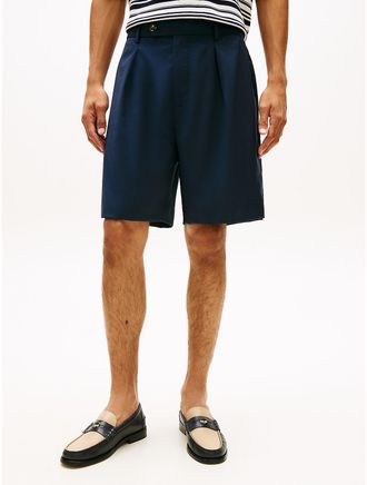 Tommy Hilfiger Mens New York Label Pleated Wool Chino Short - Navy - 32