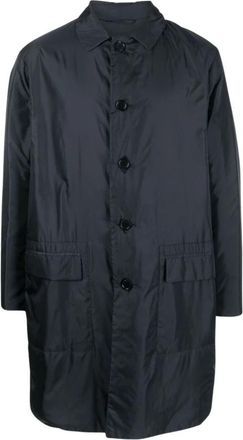 Aspesi Lange Gewatteerde Jas - Heren - Mantel - Blauw - L - Leer - Jassen