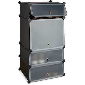 Relaxdays Relaxdays Plastic Shoe Cabinet, 4 Compartment Shoe Rack, Modular Shelf, H x W x D: 91 x 49 x 36.5 cm, Black