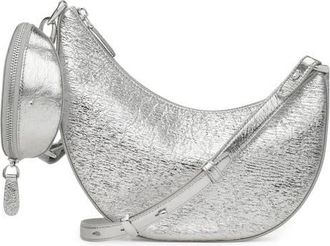 Kate Spade New York mini duo crinkle metallic leather crossbody bag in Silver at Nordstrom