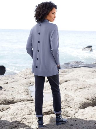 Heine Strickpullover HEINE Pullover, Damen, Gr. 36, blau (taubenblau), 50% Viskose, 28% Polyester, 22% Polyamid, unifarben, Pullover Strickpullover