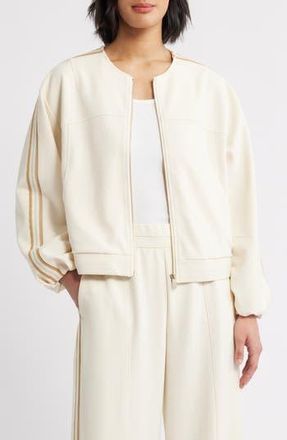 Wit & Wisdom Stripe Trim Front Zip Jacket in Ecru at Nordstrom Rack, Size X-Small