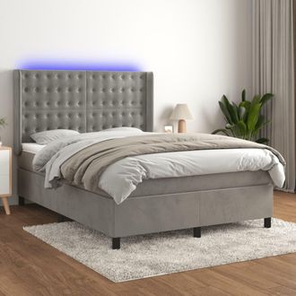vidaXL Cama Box Spring Colch&oacute;n Y Led Terciopelo Gris Claro 140x190 Cm Vidaxl
