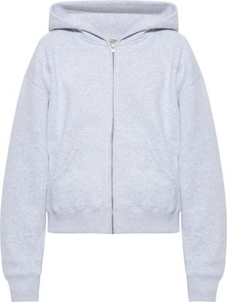 Sporty & Rich Serif Logo Geborduurd Rits Hoodie - Dames - Vesten met rits - Grijs - L - Katoen - Hoodies & sweatvesten