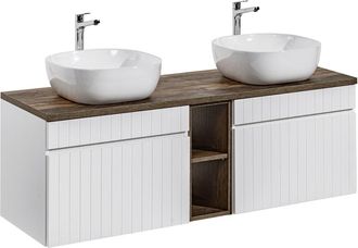 Petits Meubles Mueble doble lavabo 140 cm 2 nichos tableros laminados blanco