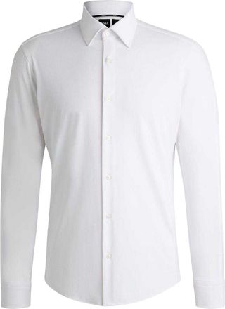 HUGO BOSS Mannen Joe Oxford Puntkraag Lange Mouw Shirt (Wit)