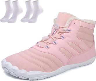 Generic Waterproof Snow Boots for Women | Non-Slip Fur Lined Mid Calf Sneakers | Lightweight Ankle Booties for Cold Weather Hiking(Pink 3,12.5 Women/11.5 Men)