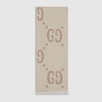 Gucci GG Jacquard Wool Silk Scarf, White